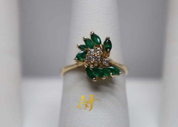 14K Emerald Diamond Womens Ring