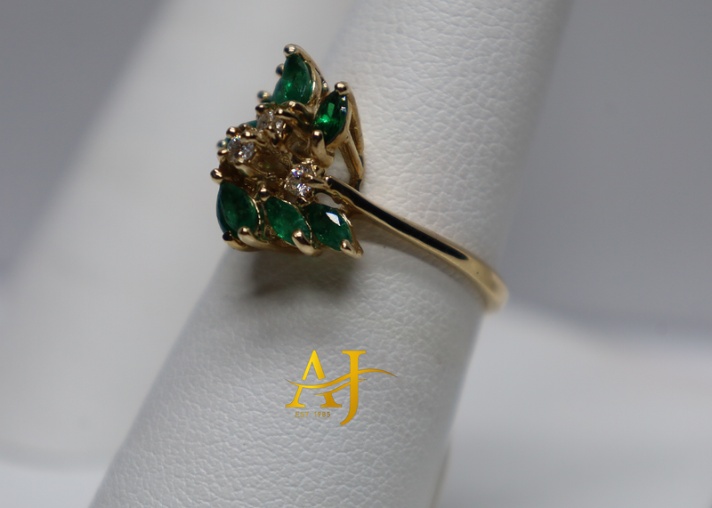 14K Emerald Diamond Womens Ring