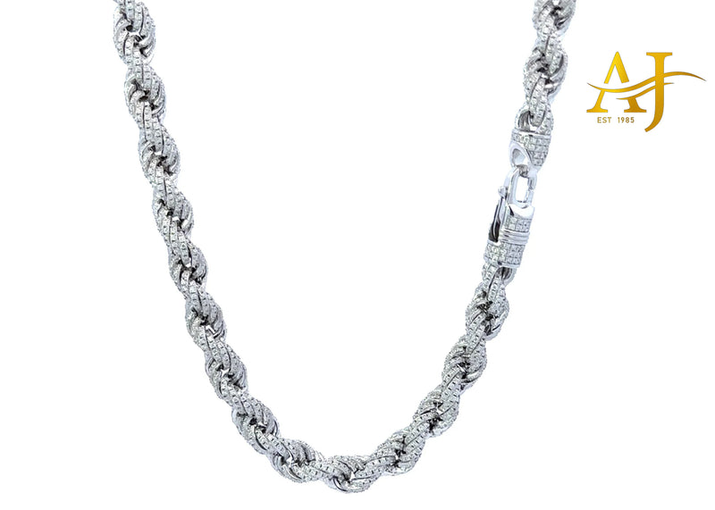 7 MM RHODIUM MOISSANITE ROPE CHAIN