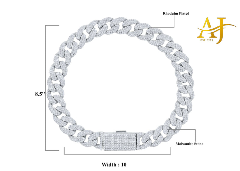 10MM RHODIUM MOISSANITE ICED OUT CUBAN BRACELET