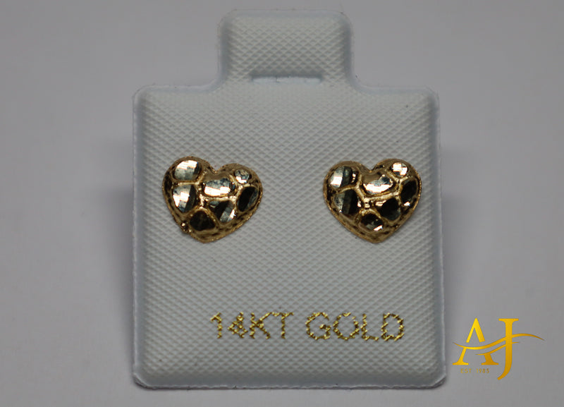 14K Gold Nugget Heart Studs