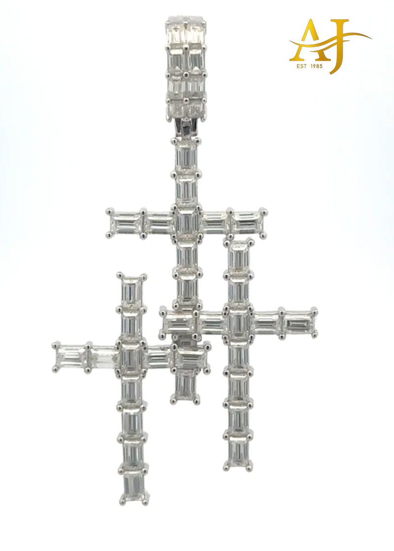 925 MOISSANITE RHODIUM ICED OUT 3 CROSS