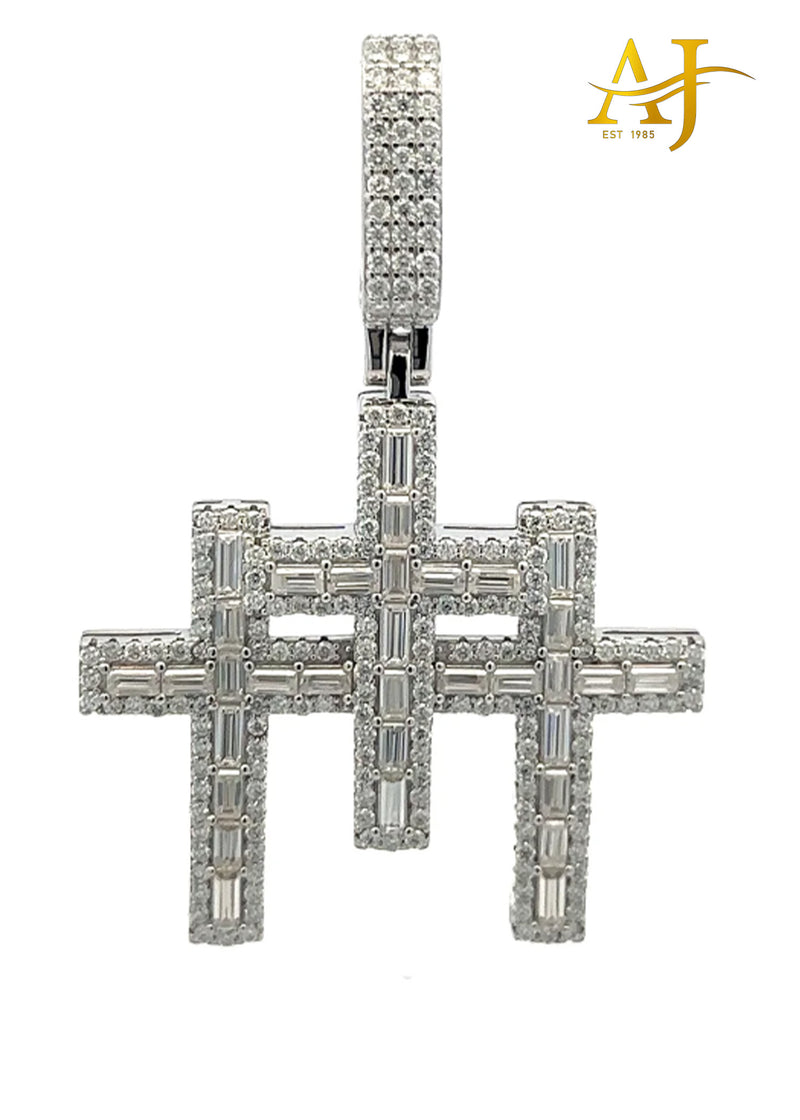 925 MOISSANITE RHODIUM ICED OUT 3 CROSS