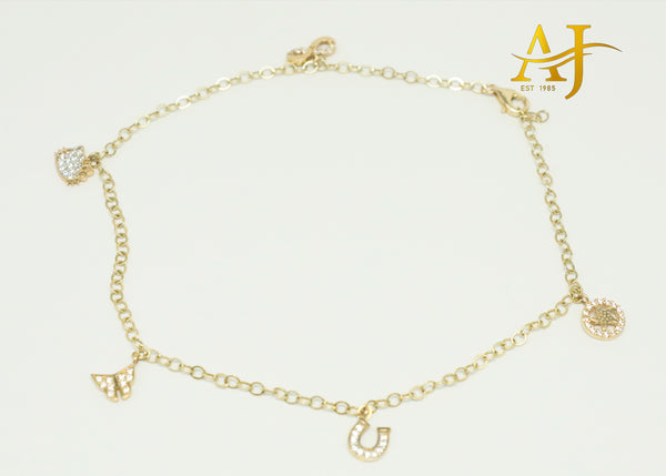 14KT Charm CZ Anklet