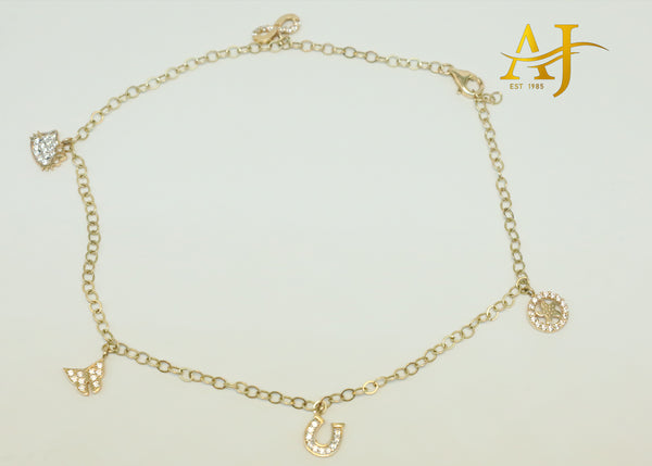 14KT Charm CZ Anklet