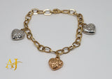 14KT 3 Tone Heart Charm Bracelet