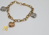 14KT 3 Tone Heart Charm Bracelet