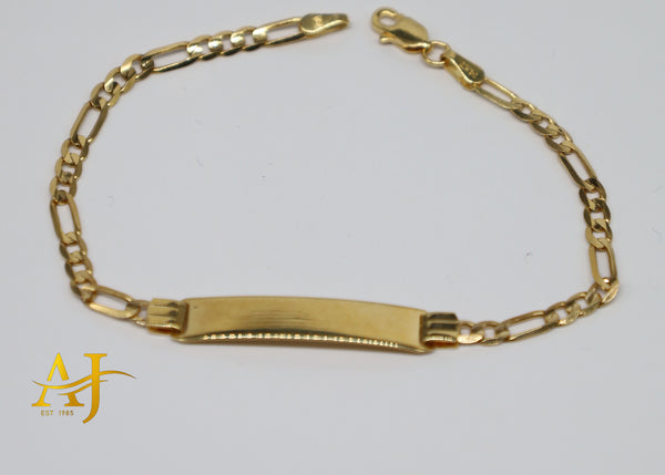 Pulsera de identificación de bebé Figaro sólida de 14 kt