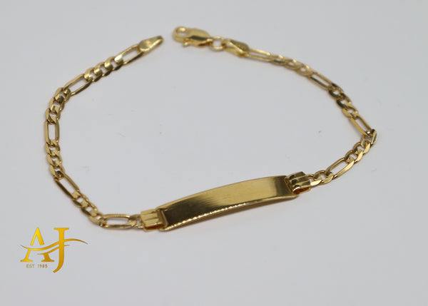 Pulsera de identificación de bebé Figaro sólida de 14 kt