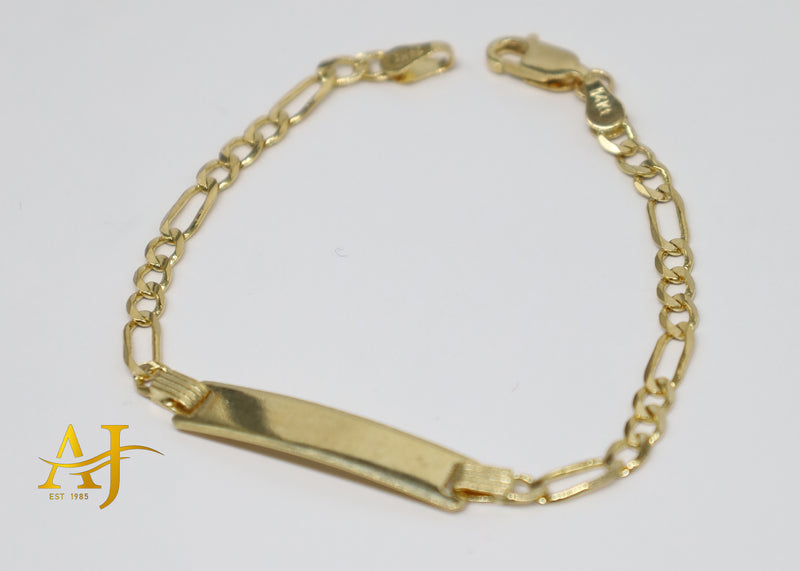 14KT 4MM Solid Figaro Baby ID Bracelet