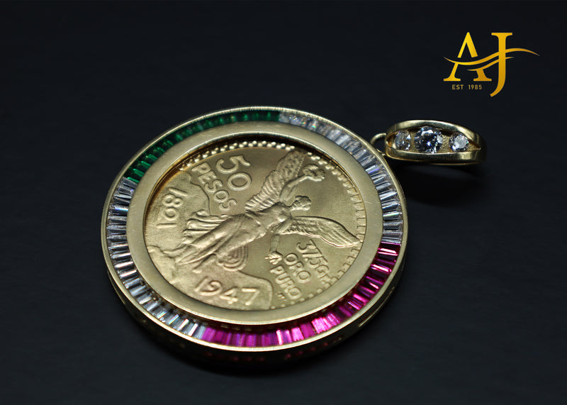 14K Centenario Mexico CZ Color Bezel