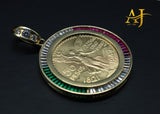 14K Centenario Mexico CZ Color Bezel