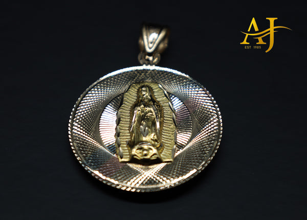 14K Double Sided Virgen Mary& Jesus Pendant