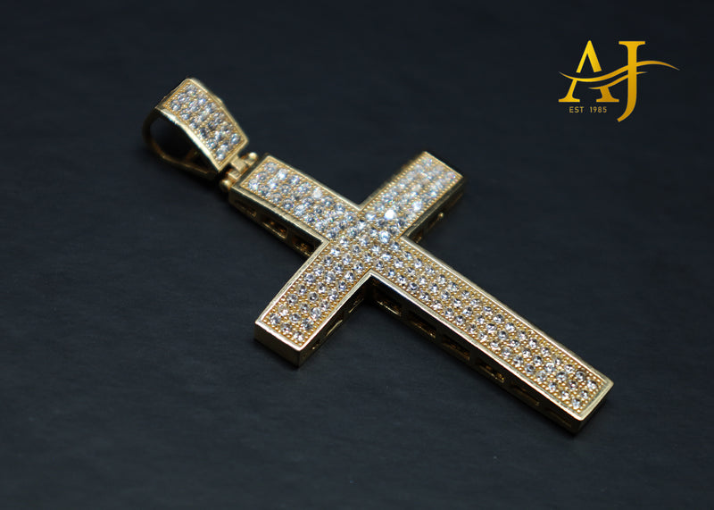 14K Solid Gold CZ Cross Pendant