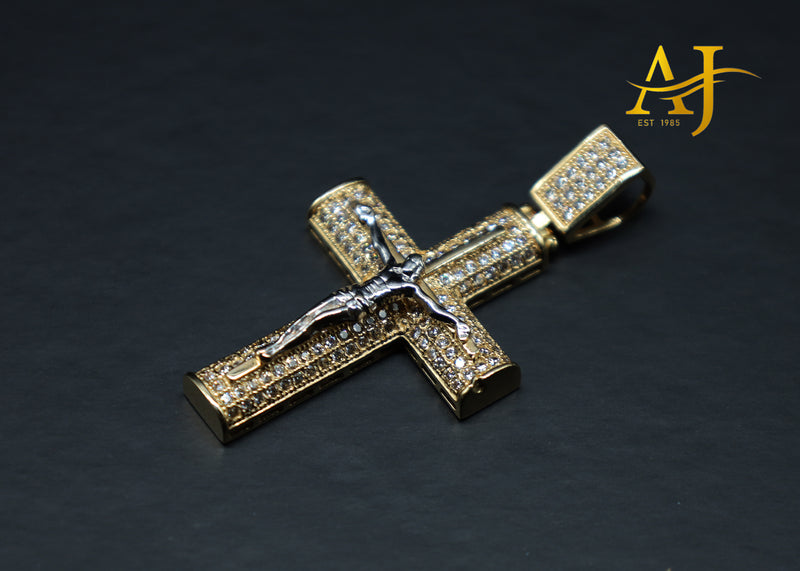 14KT 2 Tone Jesus CZ Cross