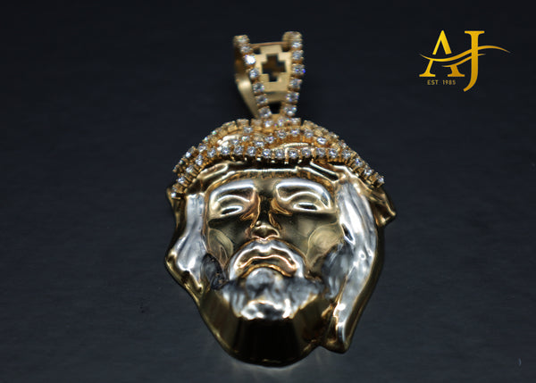 14K 3 Tone Semi-Hollow CZ Jesus Piece