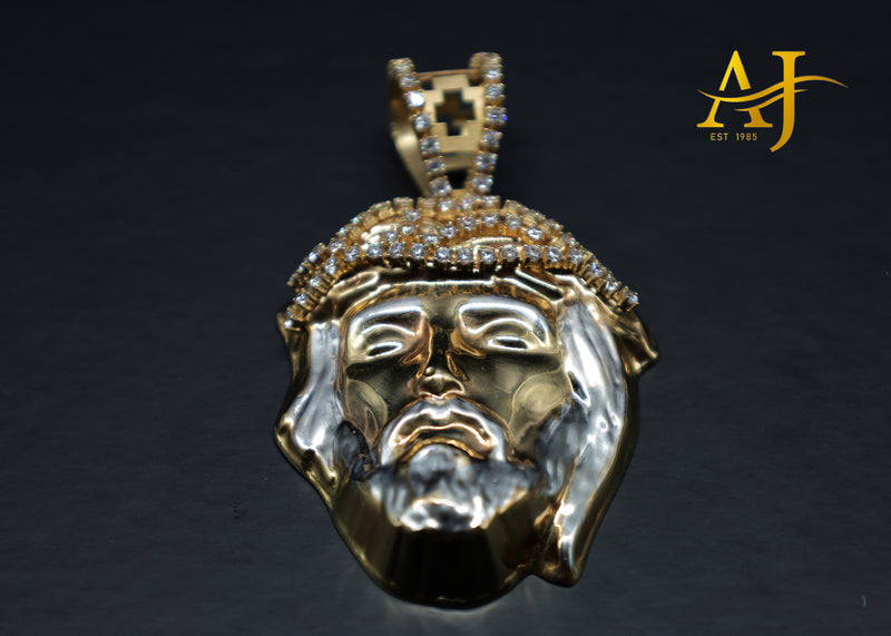 14K 3 Tone Semi-Hollow CZ Jesus Piece