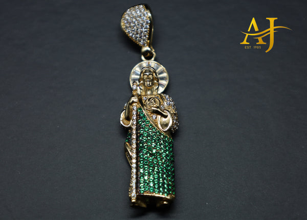 14K Green CZ 3D San Judas Pendant