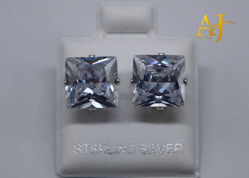 925 Princess Cut CZ Stud Earrings