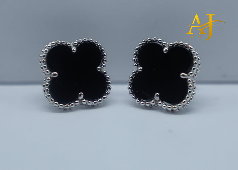 925 Onyx Clover Stud Earrings