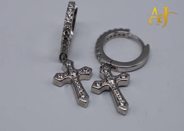 925 Silver Hoops With Cross CZ