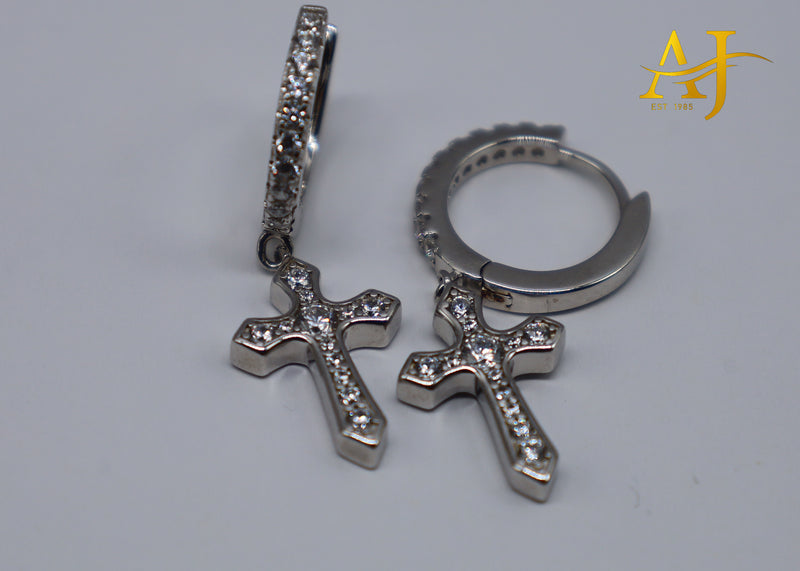 925 Silver Hoops With Cross CZ