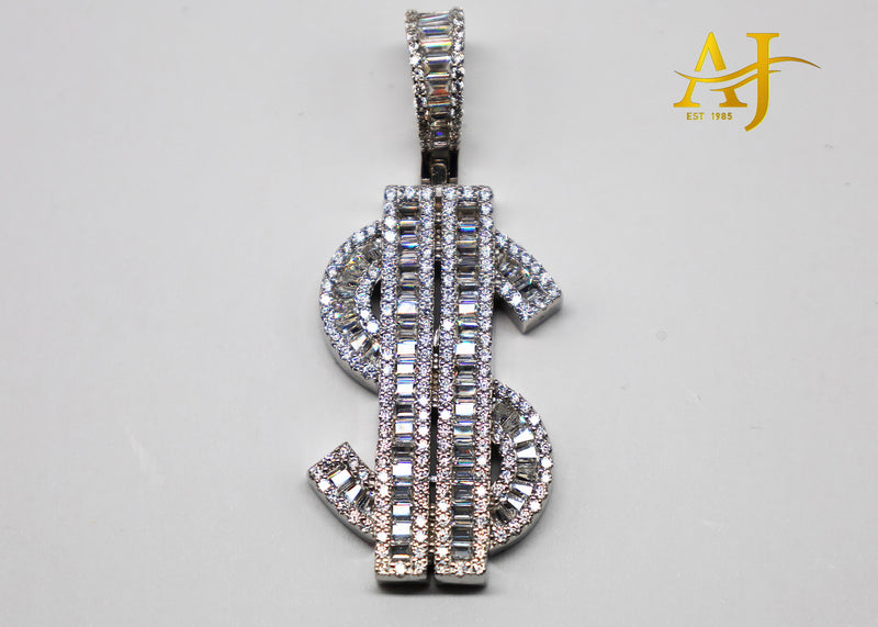 925 CZ Dollar Sign Bagguettes