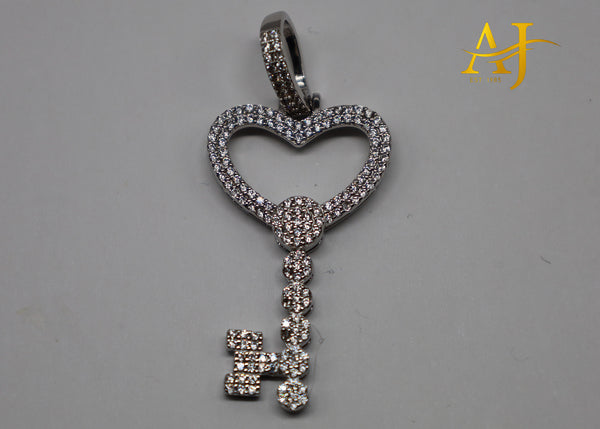 925 CZ Heart Key Pendant