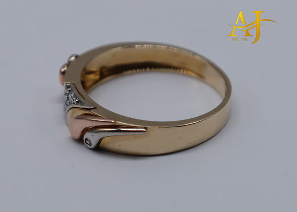 14k 3 Tone Wedding Band CZ Ring