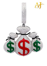 925 MOISSANITE RHODIUM ICED OUT CASH BAGS