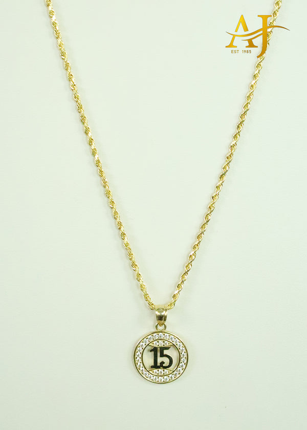 14K Quince pendant and Rope chain set