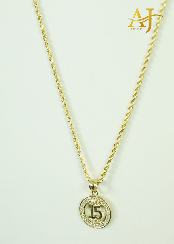 14K Quince pendant and Rope chain set