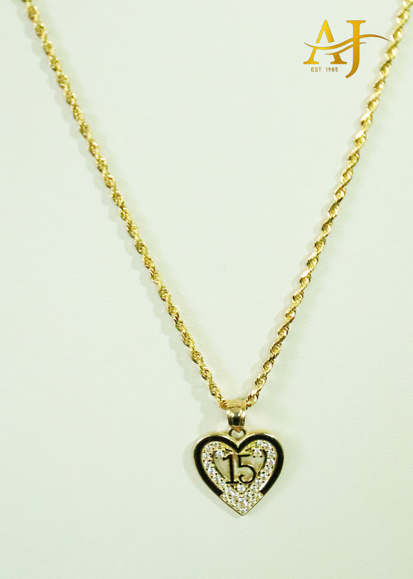 14K Rope Chain And Quince Heart Set