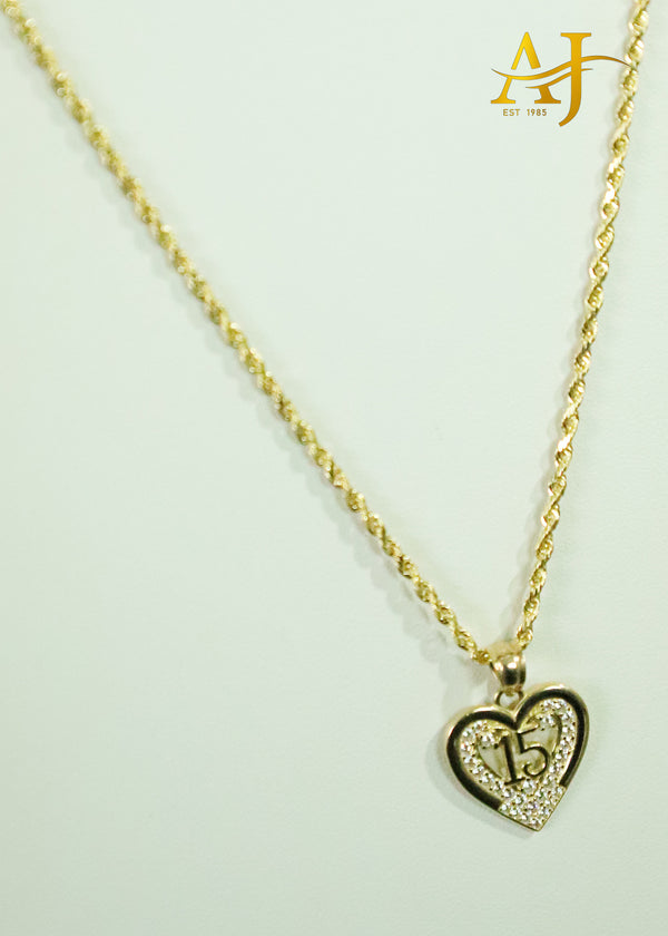 14K Rope Chain And Quince Heart Set