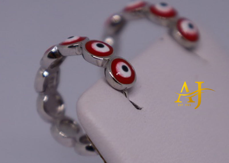 925 Red Evil Eye Hoops