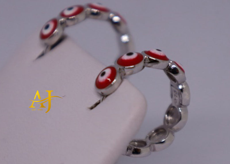 925 Red Evil Eye Hoops