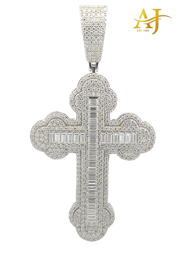 925 MOISSANITE RHODIUM ICED OUT CROSS