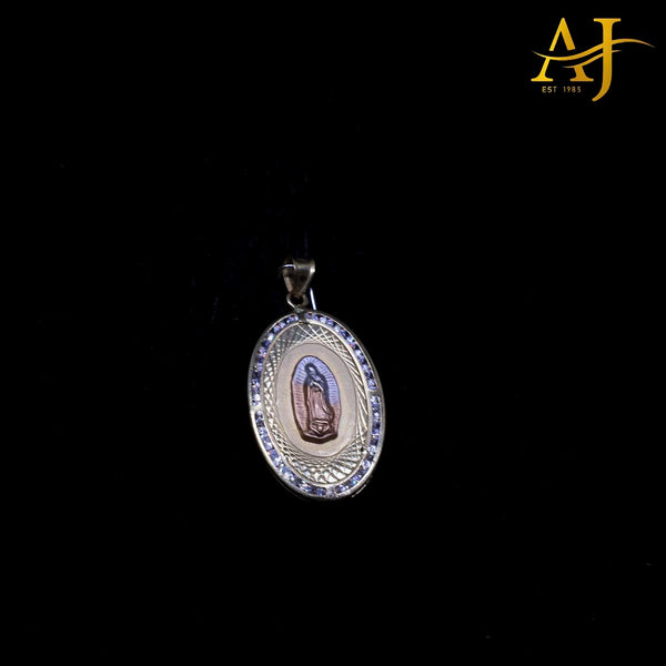 Medallón de la Virgen María en tres tonos de oro de 14 kt