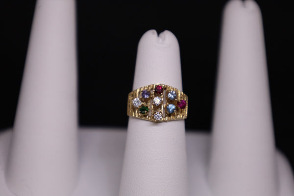 Anillo de circonitas cúbicas con flores variadas de 14 quilates