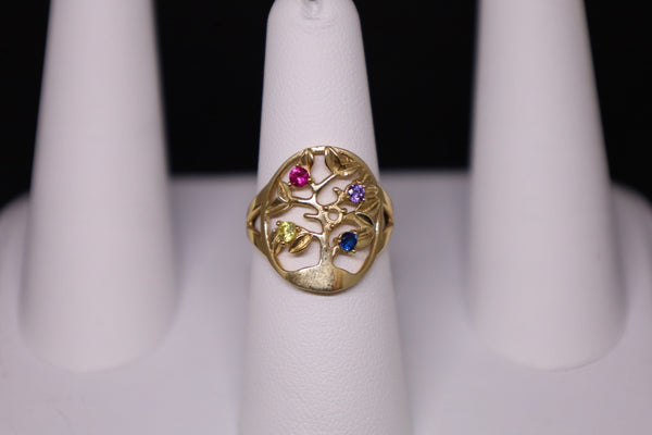 Anillo de oro amarillo de 14 quilates con árbol de la vida y circonita cúbica