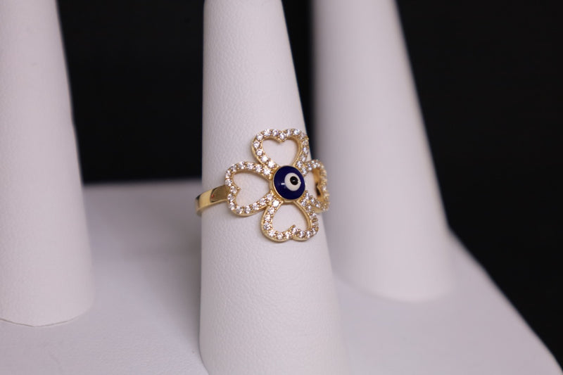 14KT Evil Eye CZ Clover Ring