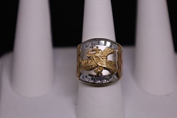 14KT 3 Tone Eagle CZ Ring