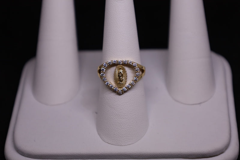 14KT Mother Mary Heart CZ Ring