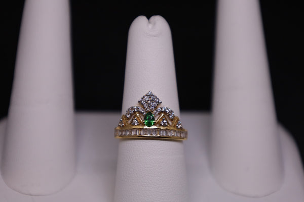 14KT Emerald CZ Crown Ring