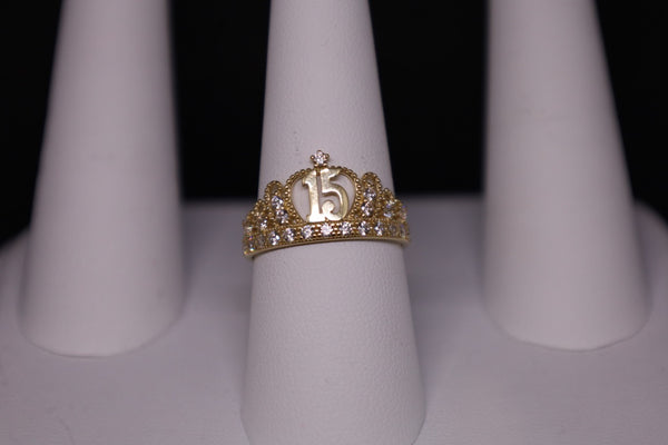 14KT CZ Crown XV Años Ring