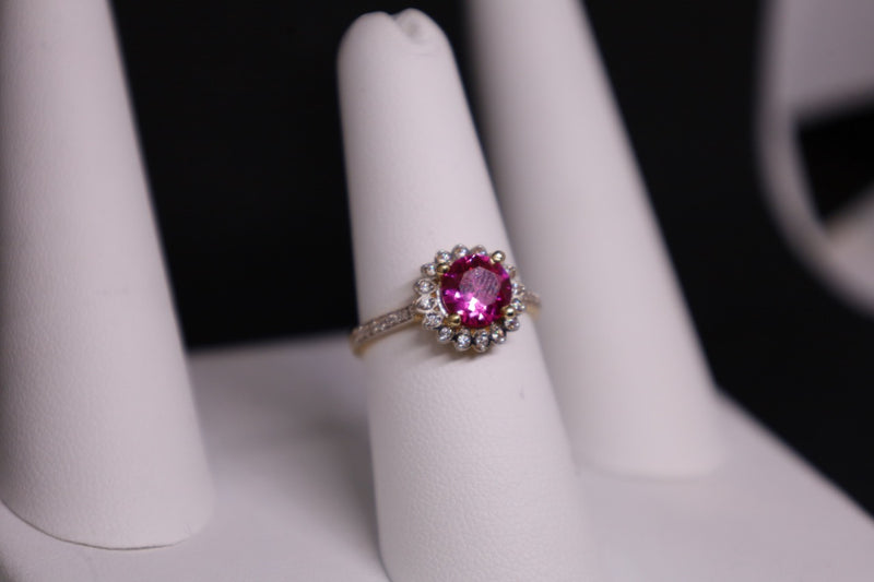 14KT Ruby CZ Halo CZ