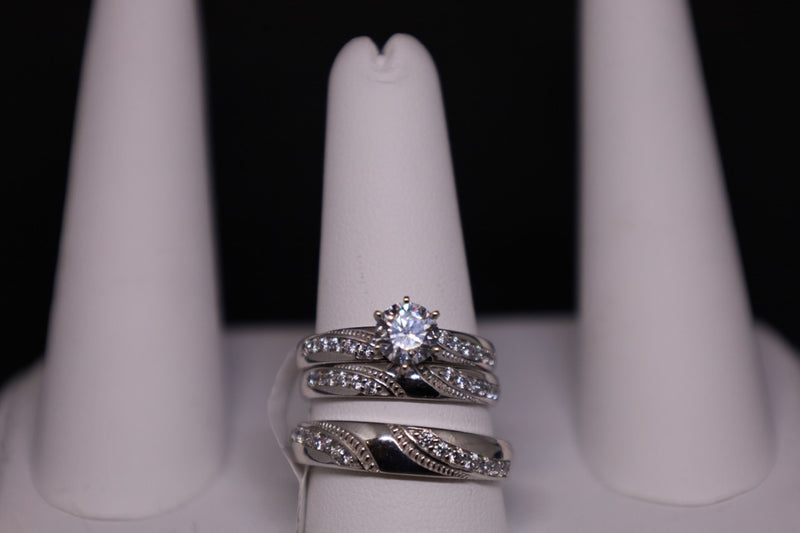 14KT White Gold Wedding Band Set